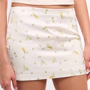 Abercrombie & Fitch White Mini Skirt with Green and Yellow Cocktail Print